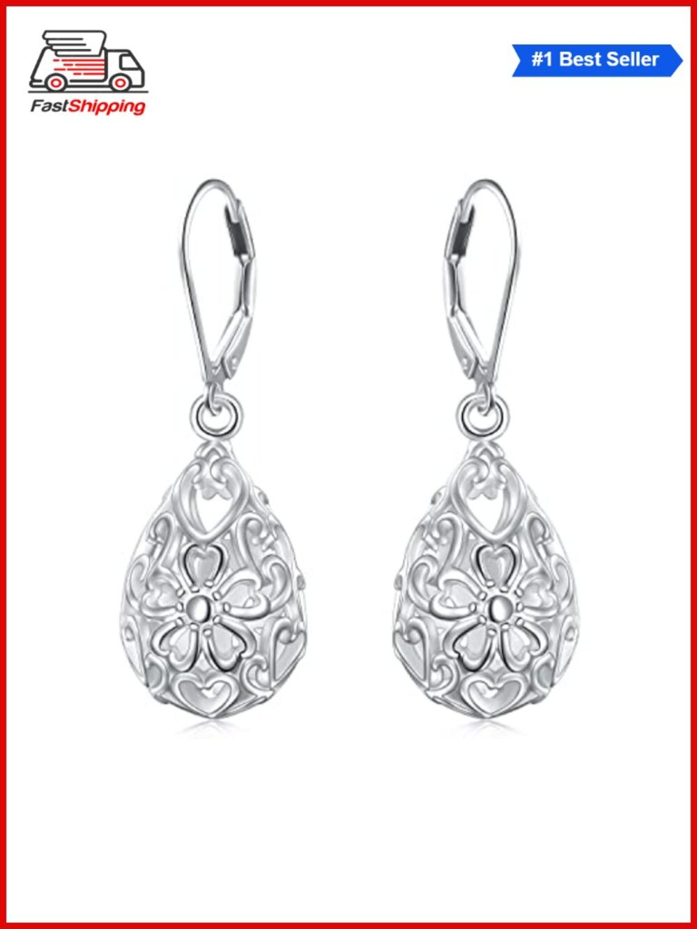 ✨ 925 Sterling Silver Filigree Dangle Drop Leverback Teardrop Earrings